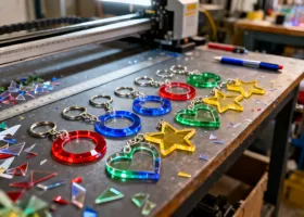 Laser cut acrylic keychains in various colors