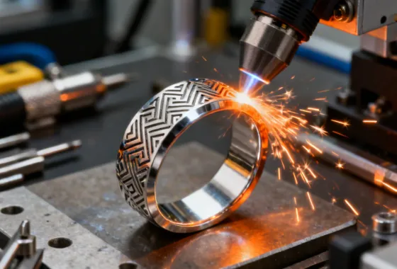 Fiber laser engraving detailed patterns on metal jewelry